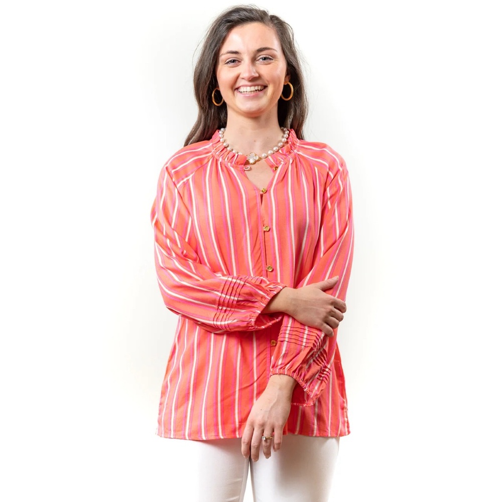 Liza Byrd Clayton Button Front Striped Blouse in Coral NWT (XS, S, XL, XXL)